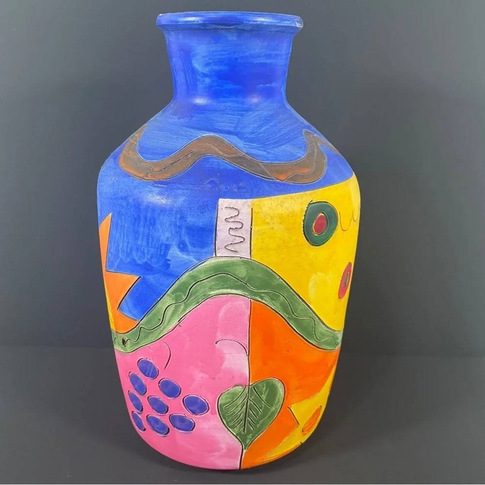 Colorful Ceramic Vase with Sun Design